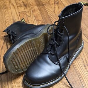 Dr. Martens Black Leather Boots with Yellow Stitching